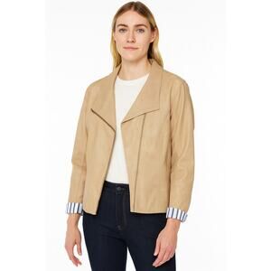 Anthropologie Ett Twa Ripely Faux Leather Tan Full Zip Moto Jacket Large